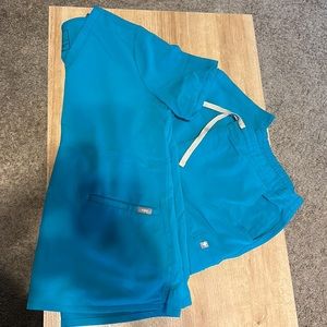 Figs Teal Scrub Set large - Casma 3 pocket top, Yola skinny pant PETITE